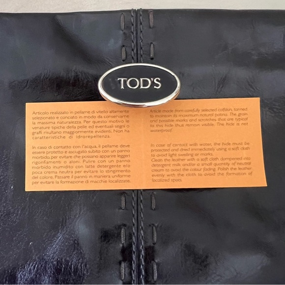 NWT Tod's Black Leather Clutch Medium Logo Silver Accent Made in Italy Vtg - Picture 13 of 16